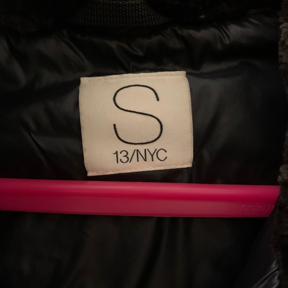 S13/NYC Mercer Puffer Coat with retractable Hood and Fur Trim Black Medium - Picture 9 of 14